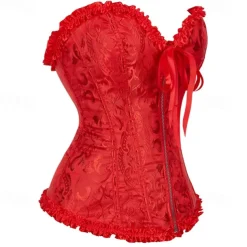 Rococo Punk & Gothic Medieval Overbust Corset Lingerie Bustier Zip-Up 12 Plastic Bones Fancy Dress Women's Royal Wedding Wedding Guest Carnival of Venice Adults' Corset