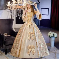 Rococo Victorian Renaissance Floor Length Dress Party Costume Masquerade Plus Size Normal Puff Balloon Sleeve Flare Cuff Sleeve Princess Plus Size Lace Toile Vintage Ball Gown Square Neck Fancy Dress