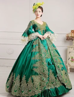 Rococo Victorian 18th Century Floor Length Prom Dress Plus Size Normal Poet Sleeve Vintage Ball Gown Fancy Dress Women's Royal Halloween Carnival Masquerade Party Prom Wedding Party Adults Dress All