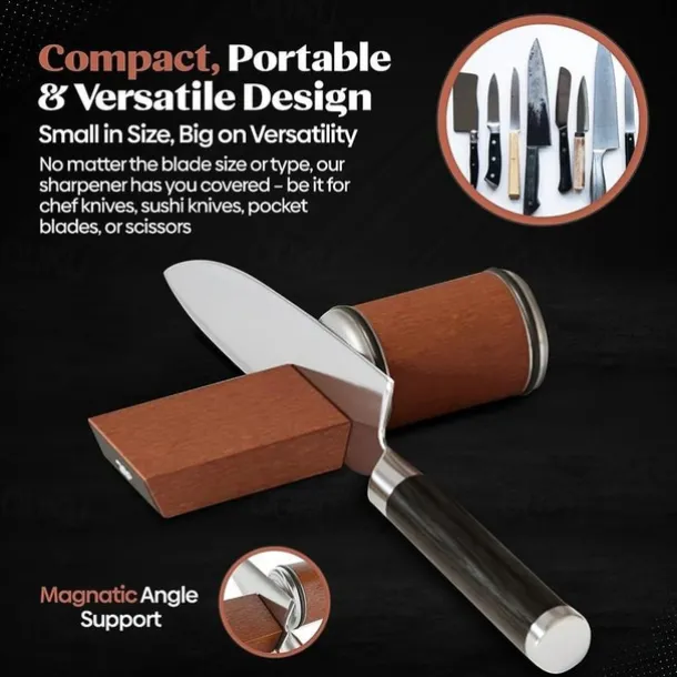 Rolling Knife Sharpener Kit - Easy to Use Knife Sharpening - Knife Sharpeners for Kitchen Knives. Sharpener with Industry Diamonds for Steel of Any Hardness, 15/20° Magnetic Angle Base