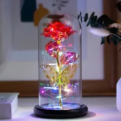 Romantic LED Rose Butterfly Lamp in Glass Dome - Perfect Home Decor and Gift for Weddings, Birthdays, Valentine's Day, and Mother's Day (Battery Not Included)