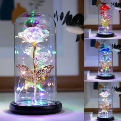 Romantic LED Rose Butterfly Lamp in Glass Dome - Perfect Home Decor and Gift for Weddings, Birthdays, Valentine's Day, and Mother's Day (Battery Not Included)
