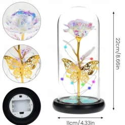 Romantic LED Rose Butterfly Lamp in Glass Dome - Perfect Home Decor and Gift for Weddings, Birthdays, Valentine's Day, and Mother's Day (Battery Not Included)