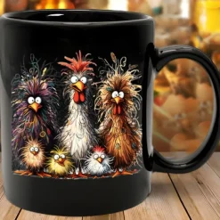 Rooster Funny Mug Ceramic Funny Coffee Mug Cup Black Retro Vintage Casual Street Style Gift Mug 11.2oz/330ml
