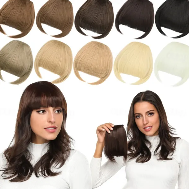 Rose bud Bangs Hair Clip in Bangs Hair Extensions Synthetic Flat Bang with Temples Front Face Fringe Bangs Hair Pieces for Women