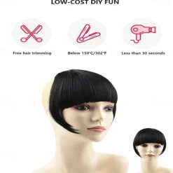 Rose bud Bangs Hair Clip in Bangs Hair Extensions Synthetic Flat Bang with Temples Front Face Fringe Bangs Hair Pieces for Women
