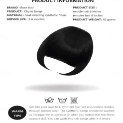 Rose bud Bangs Hair Clip in Bangs Hair Extensions Synthetic Flat Bang with Temples Front Face Fringe Bangs Hair Pieces for Women