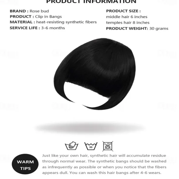 Rose bud Bangs Hair Clip in Bangs Hair Extensions Synthetic Flat Bang with Temples Front Face Fringe Bangs Hair Pieces for Women