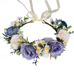 Rose Flower Crown for Women - Purple Fairy Flower Headband Sweet Hair Wreath Accessories for Women Girls Wedding Festival Party Favors Photo Prop