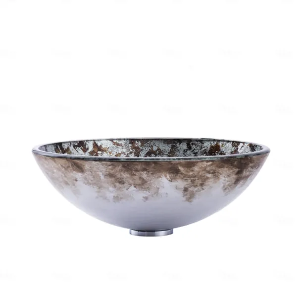 Round Bathroom Sink Set 16.5" X 5.7", Artistic Vanity Sink Bowl Golden Pattern Tempered Glass Finish Art Basin Above Counter Sink Brass Vessel Sink