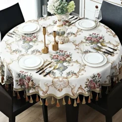 Round Tablecloth Farmhouse Table Cloth Spring Tablecloth Round Outdoor Cloth Table Cover Oval Rectangle For Picnic,Wedding,Dining,Easter,Kitchen