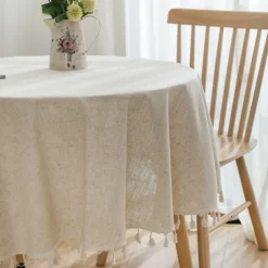 Round Tablecloth,Stain Resistance Cotton Linen Table Cloth,Table Cover for Kitchen Dining Table, Buffet Parties and ​Camping