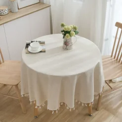Round Tablecloth,Stain Resistance Cotton Linen Table Cloth,Table Cover for Kitchen Dining Table, Buffet Parties and ​Camping