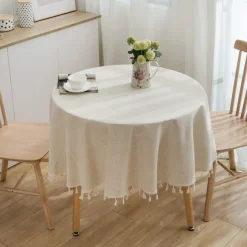 Round Tablecloth,Stain Resistance Cotton Linen Table Cloth,Table Cover for Kitchen Dining Table, Buffet Parties and ​Camping