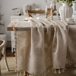 Round Tablecloth,Stain Resistance Cotton Linen Table Cloth,Table Cover for Kitchen Dining Table, Buffet Parties and ​Camping