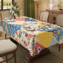 Rural American Floral Pattern Print Rectangle Tablecloth Waterproof Rectangular Table Cloth for Kitchen Dining