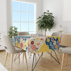 Rural American Floral Pattern Print Rectangle Tablecloth Waterproof Rectangular Table Cloth for Kitchen Dining