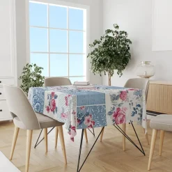 Rural American Floral Pattern Print Rectangle Tablecloth Waterproof Rectangular Table Cloth for Kitchen Dining