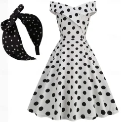 50s A-Line Dress 1950s Grease Outfits Vintage Elegant Summer Cocktail Dress Women's Off Shoulder Vintage Dress Wedding Party Knee Length A-Line Dress Masquerade