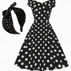 50s A-Line Dress 1950s Grease Outfits Vintage Elegant Summer Cocktail Dress Women's Off Shoulder Vintage Dress Wedding Party Knee Length A-Line Dress Masquerade