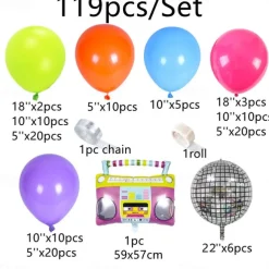 80s and 90s Theme Balloon Chain Set Arch Disco 4D Radio Balloon Retro Party Decoration