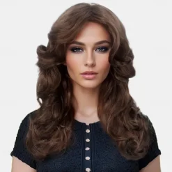 70s Brown Highlight Disco Wig Farrah Fawcett Wigs for Women Lady Natural Synthetic Full Wigs Vintage Cosplay Costume Hair Wig Halloween Wigs