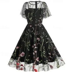 1950s Cocktail Dress Dailywear Dress Party Costume A-Line Dress Floral Fancy Dress Women's Christmas Halloween Carnival Event / Party Cocktail Party Prom Adults' Dress Homecoming Dresses