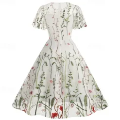 1950s Cocktail Dress Dailywear Dress Party Costume A-Line Dress Floral Fancy Dress Women's Christmas Halloween Carnival Event / Party Cocktail Party Prom Adults' Dress Homecoming Dresses