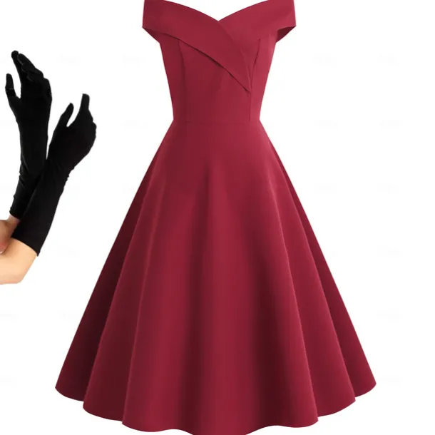 1950s Cocktail Dress Vintage Dress Dress A-Line Dress Tea Dress Flare Dress Women's Off Shoulder Costume Vintage Cosplay Homecoming Wedding Party Sleeveless Knee Length A-Line Dress
