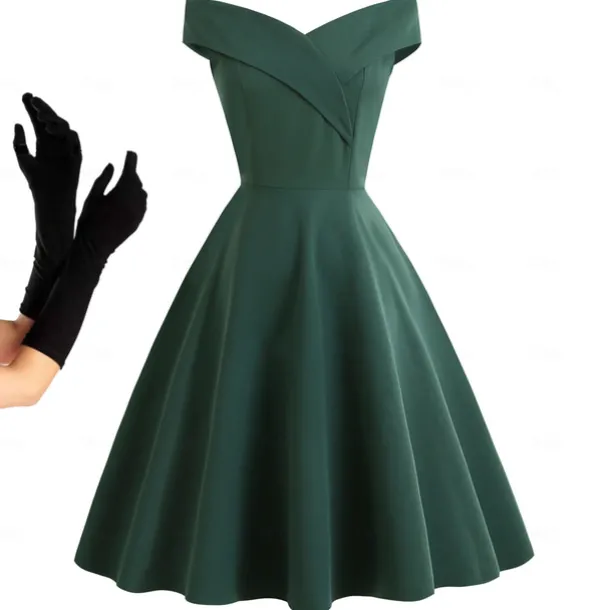 1950s Cocktail Dress Vintage Dress Dress A-Line Dress Tea Dress Flare Dress Women's Off Shoulder Costume Vintage Cosplay Homecoming Wedding Party Sleeveless Knee Length A-Line Dress