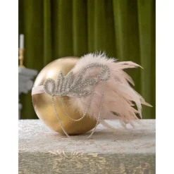 1920s Flapper Headband Feather Accessories Set for Women 4 PCS Roaring 20s Great Gatsby Faux Pearl Necklace Gloves Earrings Masquerade Halloween Carnival