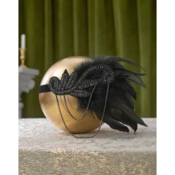 1920s Flapper Headband Feather Accessories Set for Women 4 PCS Roaring 20s Great Gatsby Faux Pearl Necklace Gloves Earrings Masquerade Halloween Carnival