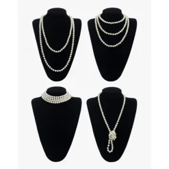 1920s Flapper Headband Feather Accessories Set for Women 4 PCS Roaring 20s Great Gatsby Faux Pearl Necklace Gloves Earrings Masquerade Halloween Carnival