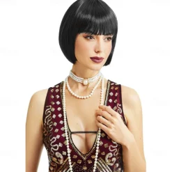 1920s Flapper Short Wig Great Gatsby Bobo Wig Black Straight Wig Flapper Costume Hair Wigs Accessory Halloween Wigs