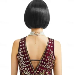 1920s Flapper Short Wig Great Gatsby Bobo Wig Black Straight Wig Flapper Costume Hair Wigs Accessory Halloween Wigs