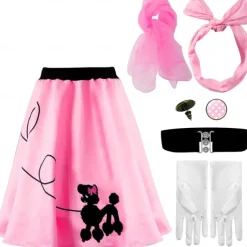 1950s Grease Outfits Poodle Skirt Costume Outfit for Women 50s Accessorie Set Dress Glove Belt Headband