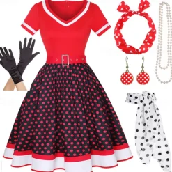 1950s Grease Outfits Vintage Inspired Flare Dress Women's Costume Vintage Cosplay Date Party & Evening Festival Silk Scarf