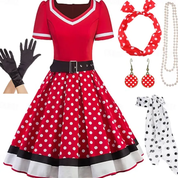 1950s Grease Outfits Vintage Inspired Flare Dress Women's Costume Vintage Cosplay Date Party & Evening Festival Silk Scarf