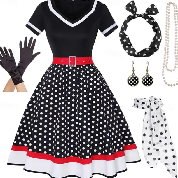 1950s Grease Outfits Vintage Inspired Flare Dress Women's Costume Vintage Cosplay Date Party & Evening Festival Silk Scarf