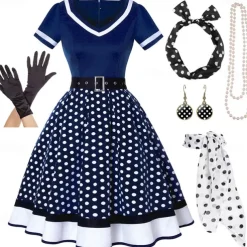 1950s Grease Outfits Vintage Inspired Flare Dress Women's Costume Vintage Cosplay Date Party & Evening Festival Silk Scarf