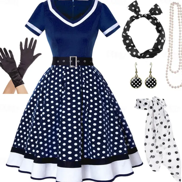 1950s Grease Outfits Vintage Inspired Flare Dress Women's Costume Vintage Cosplay Date Party & Evening Festival Silk Scarf