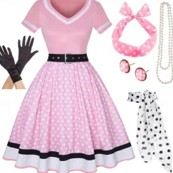 1950s Grease Outfits Vintage Inspired Flare Dress Women's Costume Vintage Cosplay Date Party & Evening Festival Silk Scarf