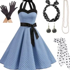 1950s Grease Outfits Vintage Inspired A Line Dress Swing Dress Accesories Set Flare Dress Women's Costume Vintage Cosplay Date Party & Evening Festival A-Line Silk Scarf