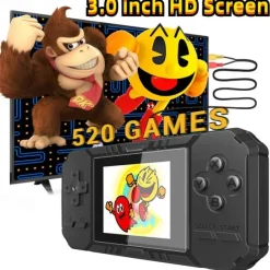 S8 Handheld Game Console Retro Mini Game Console with 520 Classic Games 3.0 inch Screen Rechargeable Battery Portable Games Console Support TV Ideal Gift for Kids Adult Friend Lover