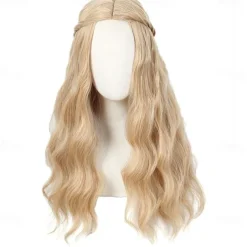70S Long Blonde Wavy Hippie Wigs Halloween Cosplay Costume Wig for Women Party