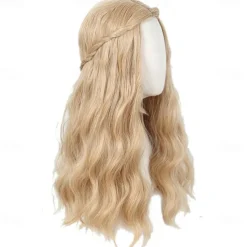 70S Long Blonde Wavy Hippie Wigs Halloween Cosplay Costume Wig for Women Party