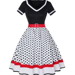 50s Outfit Flare Dress Belt 7 Pcs 1950s Accessories Set Retro Vintage Swing Dress Women's Cosplay Costume Party Date Festival