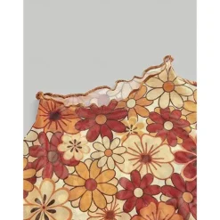 1970s Outfits for Women Bell Sleeve Tops Disco Outfit Floral Mock Neck Mesh Top