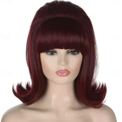 70s Pinup Pelucas 60s Beehive Style Vintage Look Carnival Costume Women Wig wtih Bang