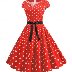 50s Polka Dots Swing Dress Retro Vintage 1950s Grease Outfits Vacation Dress Flare Dress Women's Cosplay Costume Casual Daily Dress Masquerade